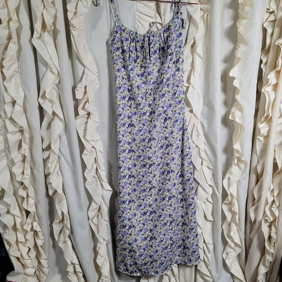 Whyte Valentyne Ditsy Floral Midi Dress Smocked Adjustable Straps Purple Yellow - Picture 1 of 9